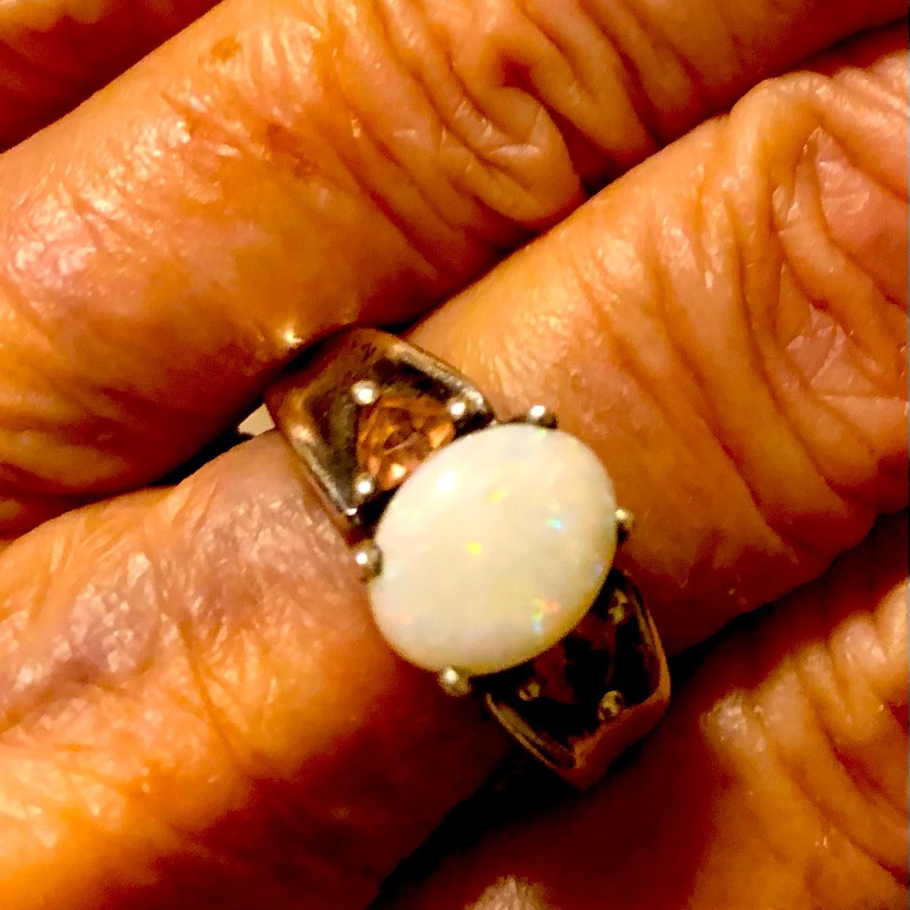 Opal and Garnet Ring in Sterling Silver SZ 8
